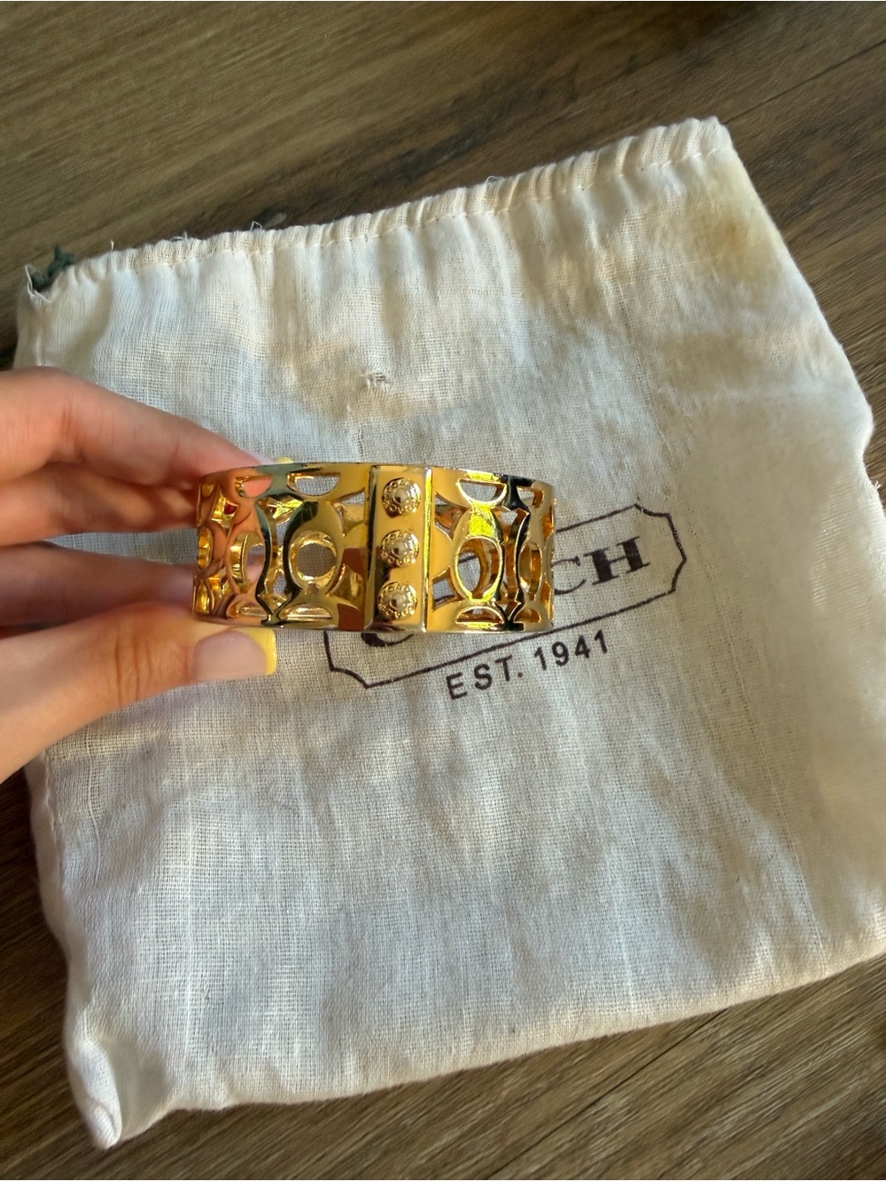 Coach Gold-Tone Logo Cutout Cuff Bracelet